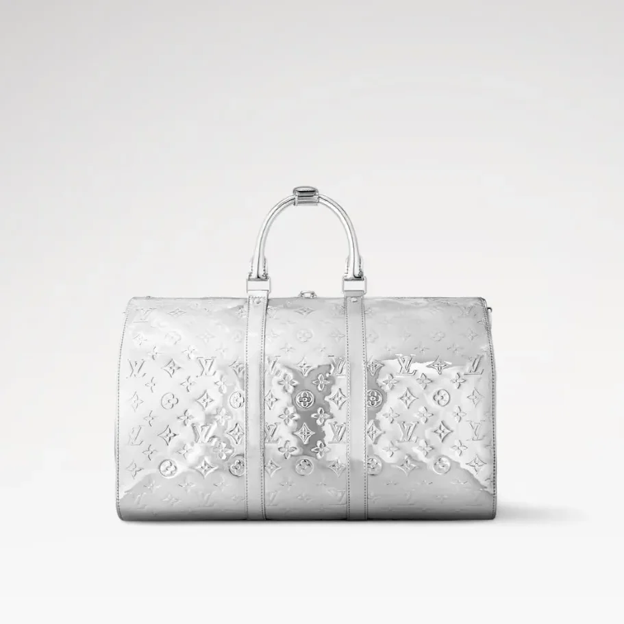 Louis Vuitton Keepall Bandouliere 45 Travel Bag in Silver Metallic Silver Hardware