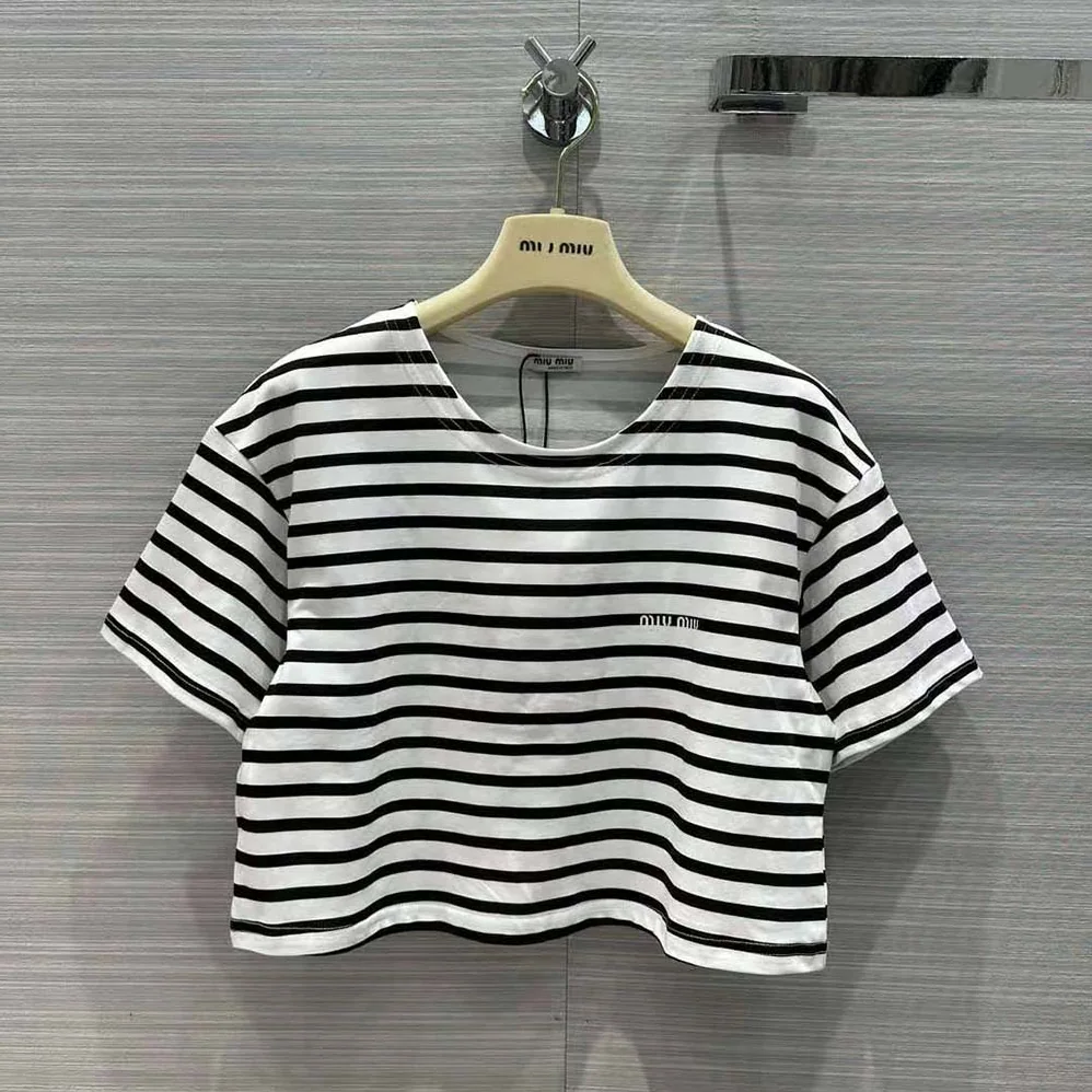 Miu Miu Cotton T-shirt with Printed Logo for Women in Black Miu Miu Cotton T-shirt with Printed Logo for Women in Black