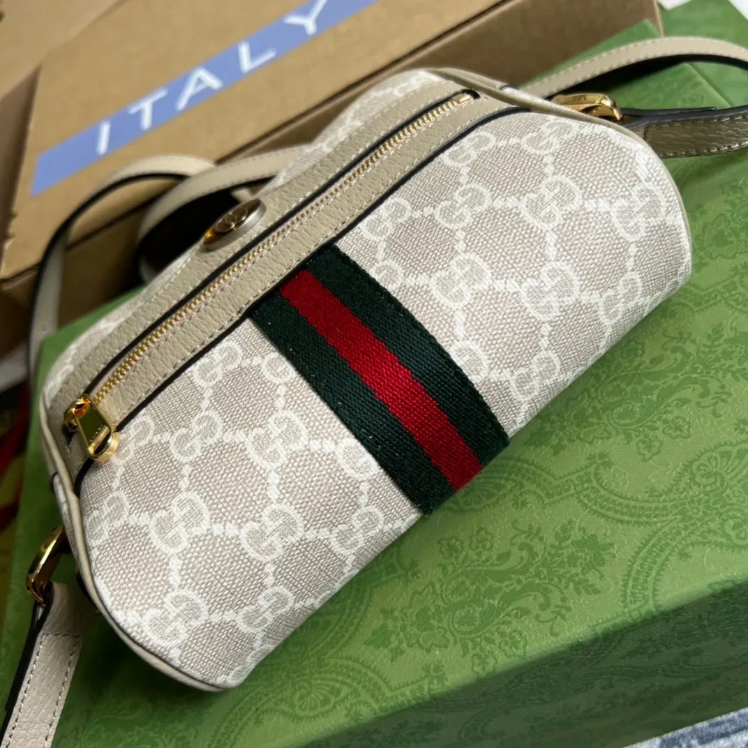 Gucci Ophidia Mini GG Bag Beige And Ebony GG Supreme Canvas, With Beige / Gucci Ophidia Mini GG Bag Beige And Ebony GG Supreme Canvas, With Beige /