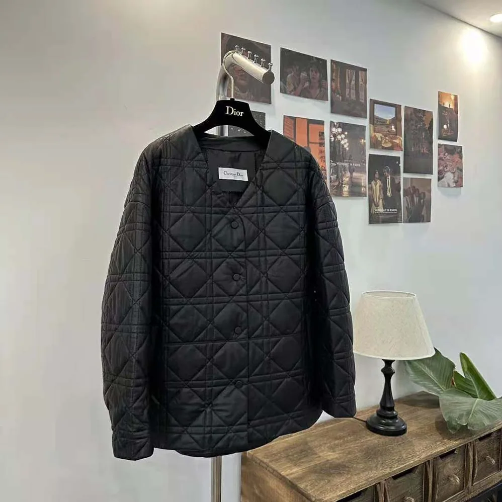 Dior Macrocannage Peacot Black Quilted Technical Taffeta for Women