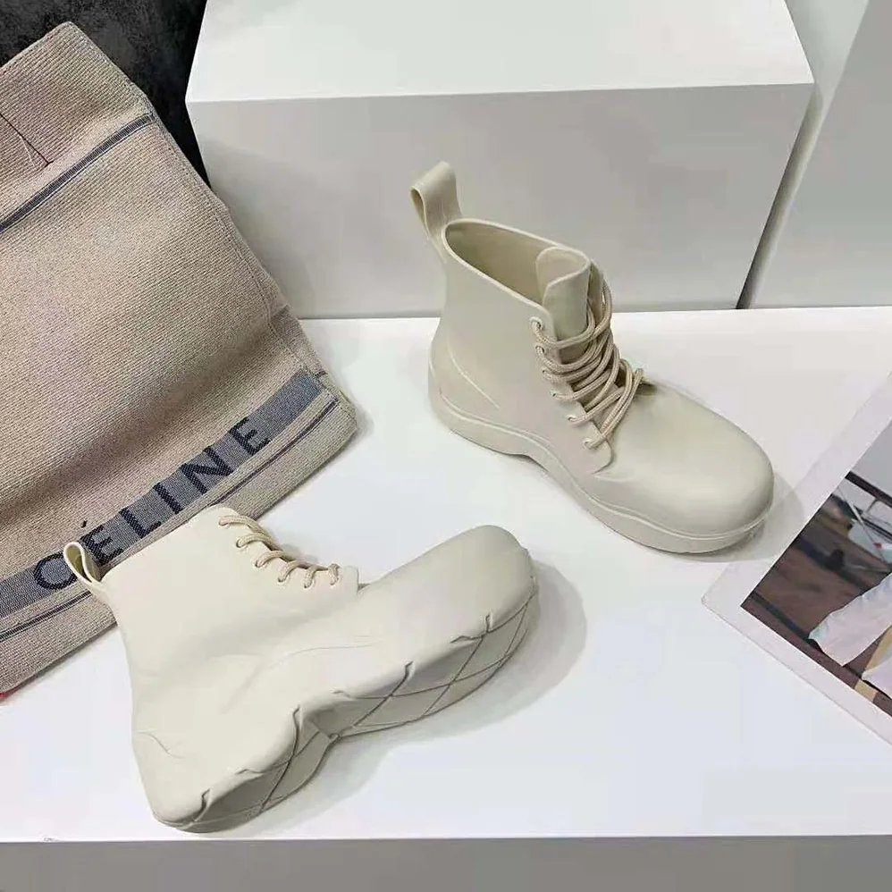 Bottega Veneta Puddle Lace-Up Ankle Boot for Unisex in White Bottega Veneta Puddle Lace-Up Ankle Boot for Unisex in White