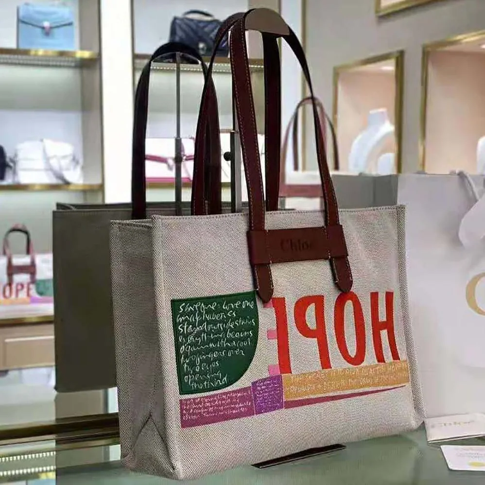 Chloe Corita Kent Large Tote in Embroidered Artwork and Shiny Calfskin for Women