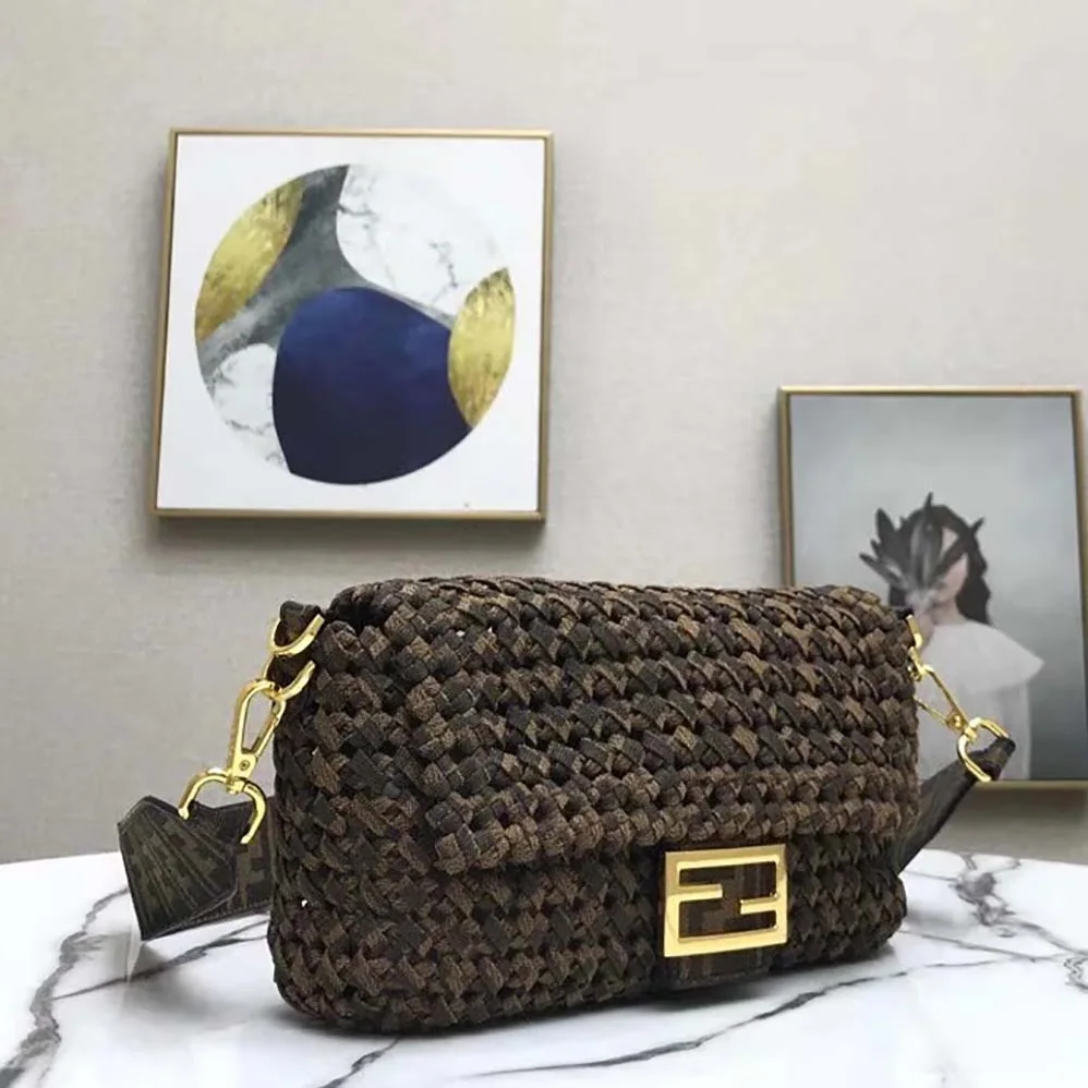 Fendi Baguette Jacquard Fabric Interlace Bag for Women Fendi Baguette Jacquard Fabric Interlace Bag for Women