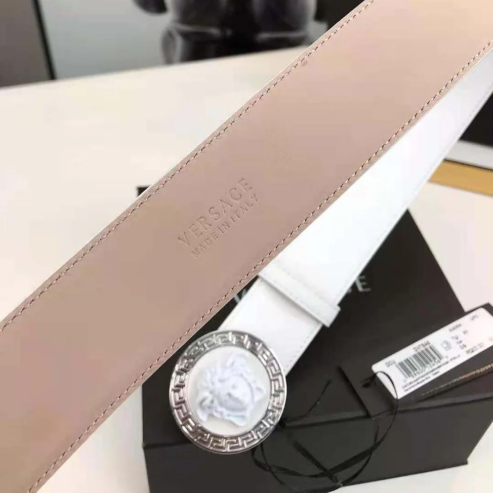 Versace Medusa Biggie Reversible Leather Belt for Men in White
