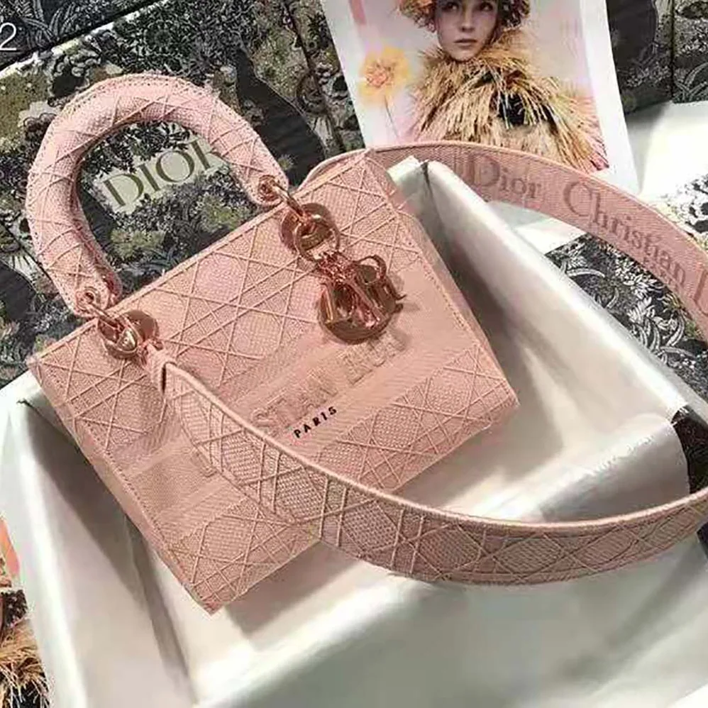 Dior Medium Lady D-Lite Bag Cannage Embroidery in Pink