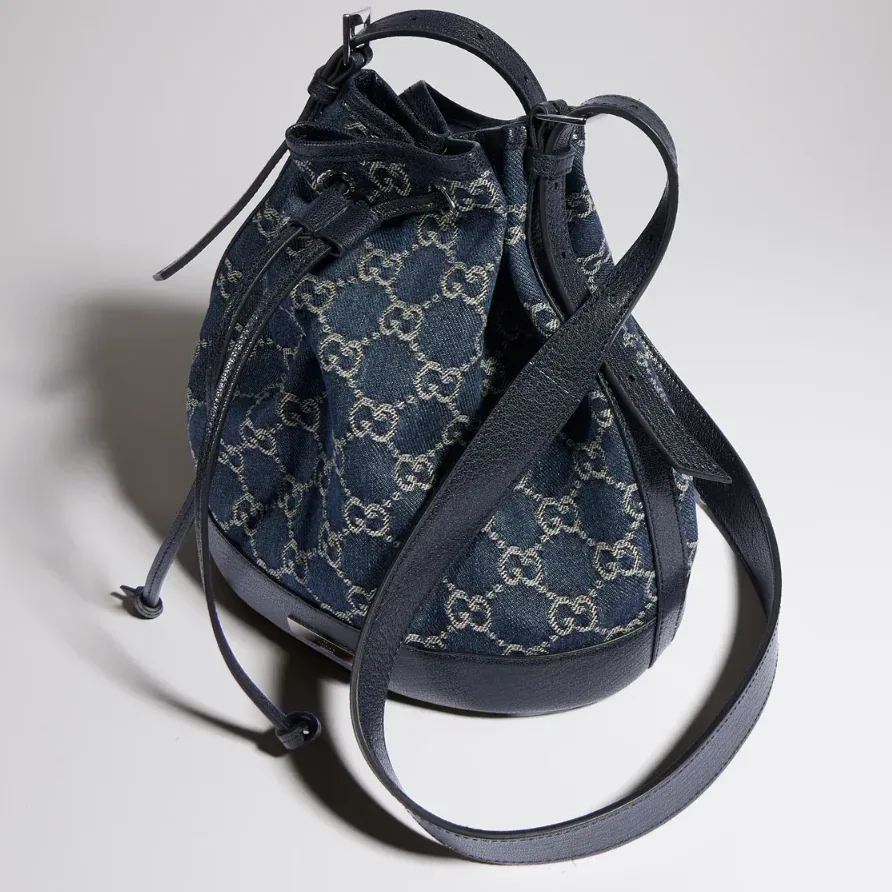 Gucci Venice Small Bucket Bag / Dark Blue Denim Palladium Hardware Gucci Venice Small Bucket Bag / Dark Blue Denim Palladium Hardware
