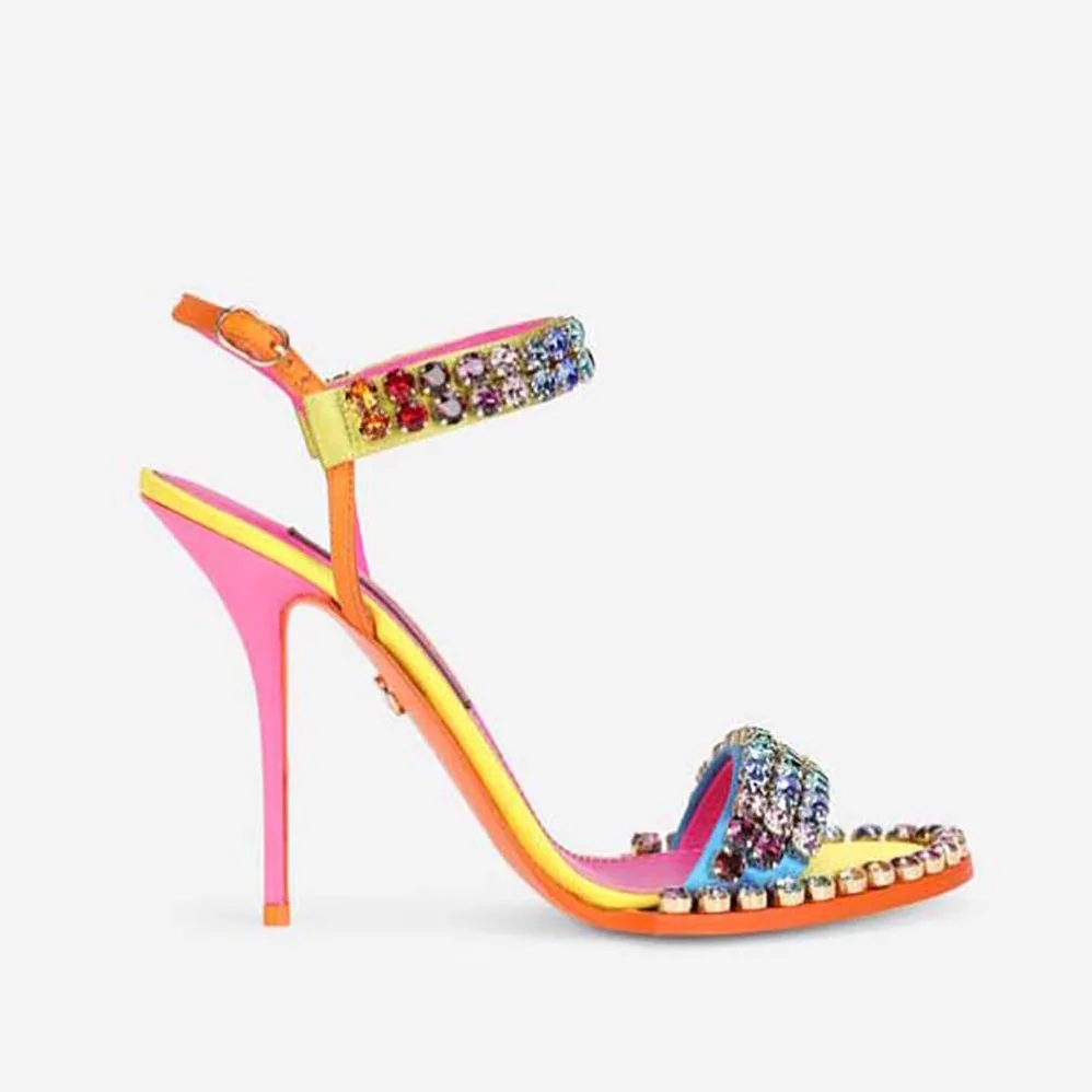 Dolce Gabbana D&G Satin Sandals with Fusible Rhinestone Detailing for Women Dolce Gabbana D&G Satin Sandals with Fusible Rhinestone Detailing for Women