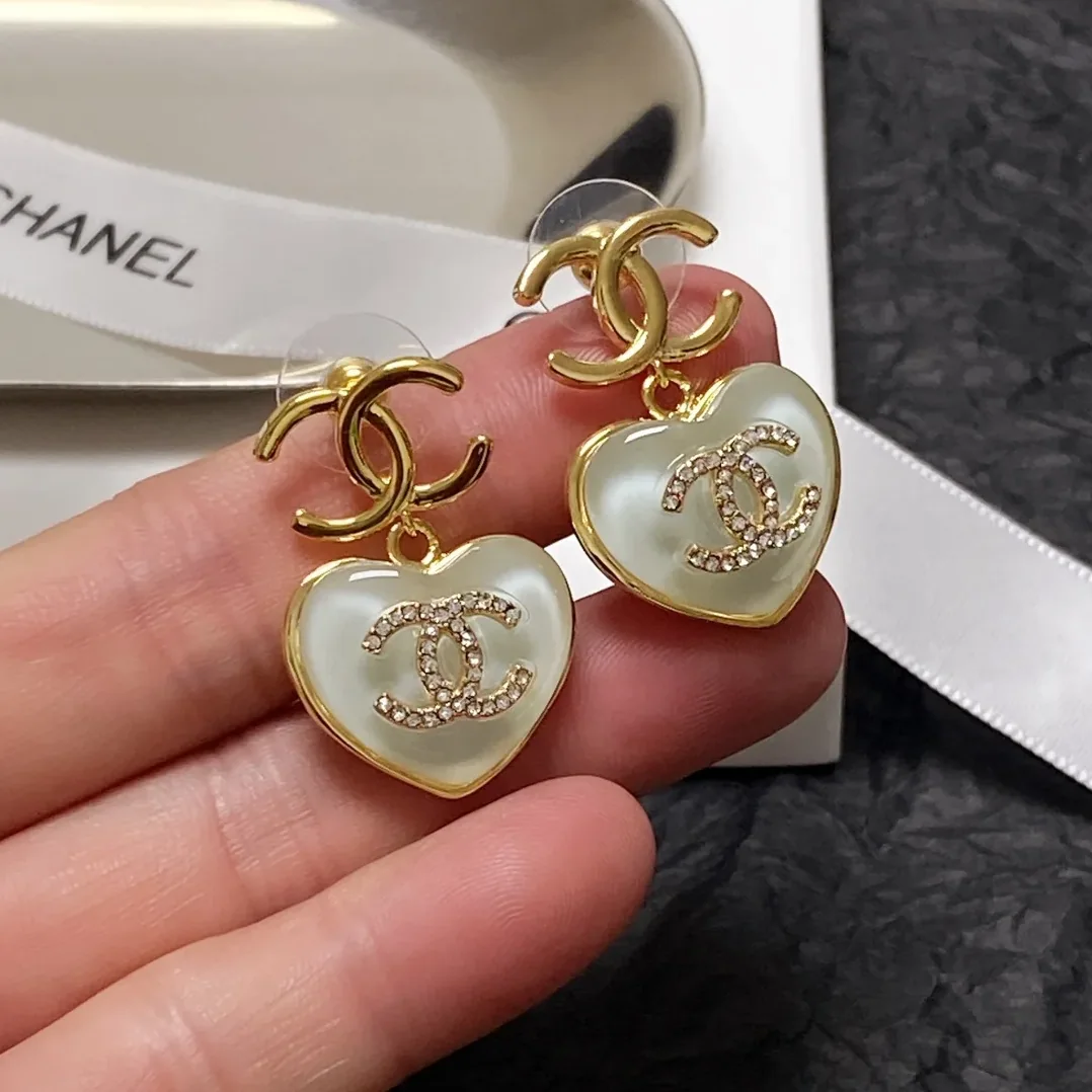 Love Heart Double C Earrings Gold