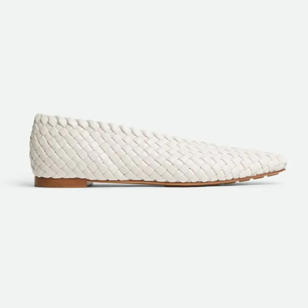 Bottega Veneta Sofia Ballerina in Padded Intreccio Leather for Women in White Bottega Veneta Sofia Ballerina in Padded Intreccio Leather for Women in White