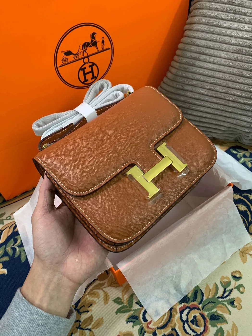 Hermes Constance Black in Brown/Khaki Green/White /
