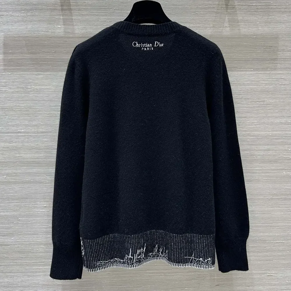 Dior Embroidered Sweater Black and White Cashmere and Silk Knit with New York Motif for Women