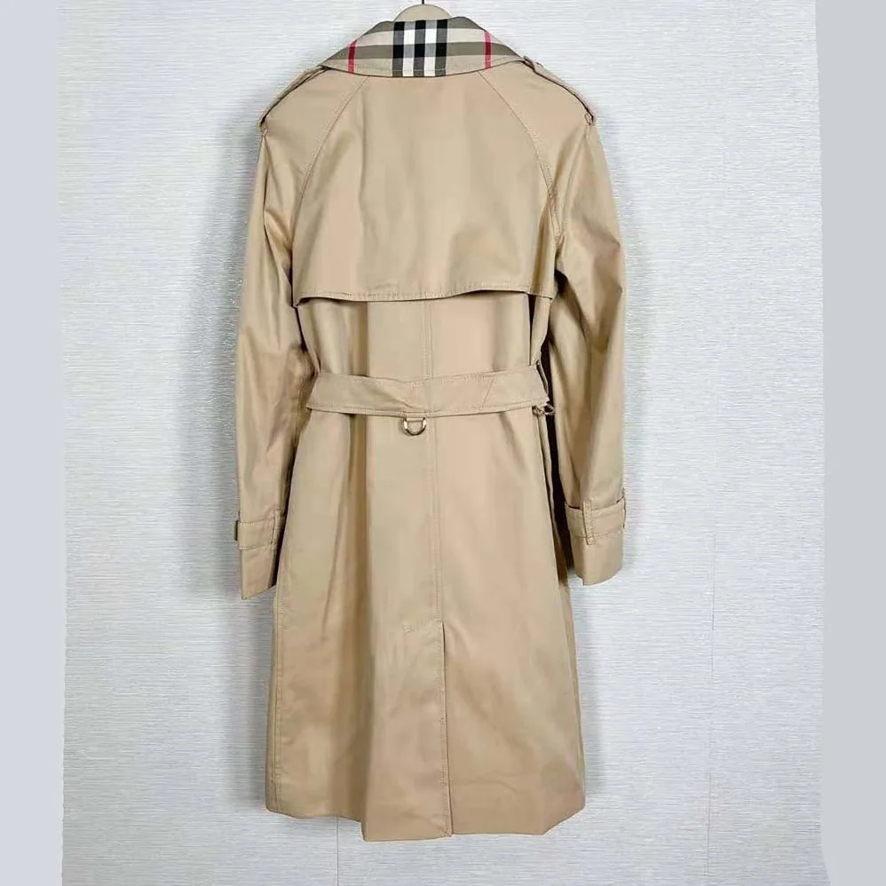 Burberry Long Check Collar Trench Coat for Women in Beige