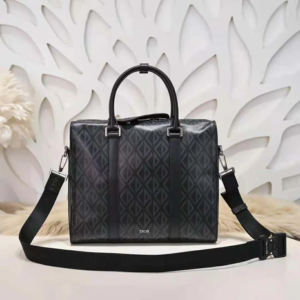 Dior Lingot Briefcase Black CD Diamond Canvas and Smooth Calfskin for Men