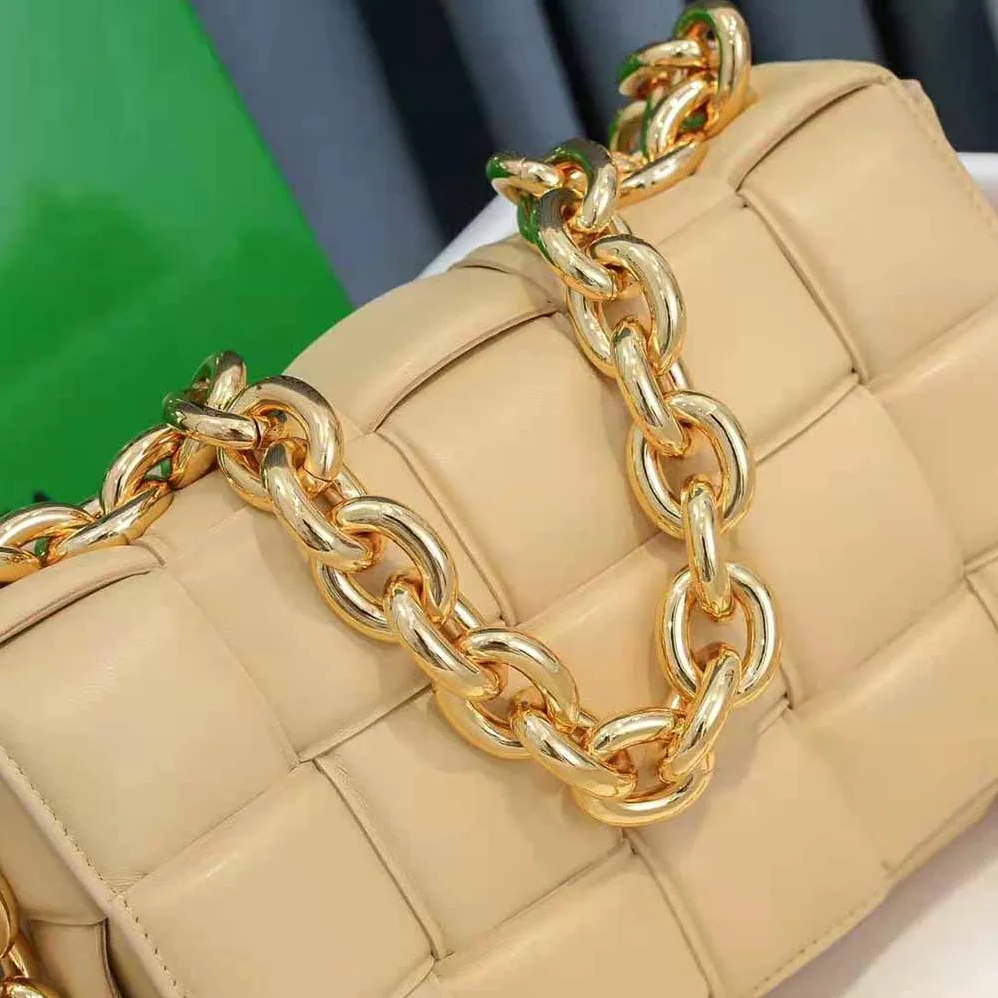 Bottega Veneta Chain Cassette Padded Intrecciato Leather Crossbody Bag for Women in Gold Bottega Veneta Chain Cassette Padded Intrecciato Leather Crossbody Bag for Women in Gold