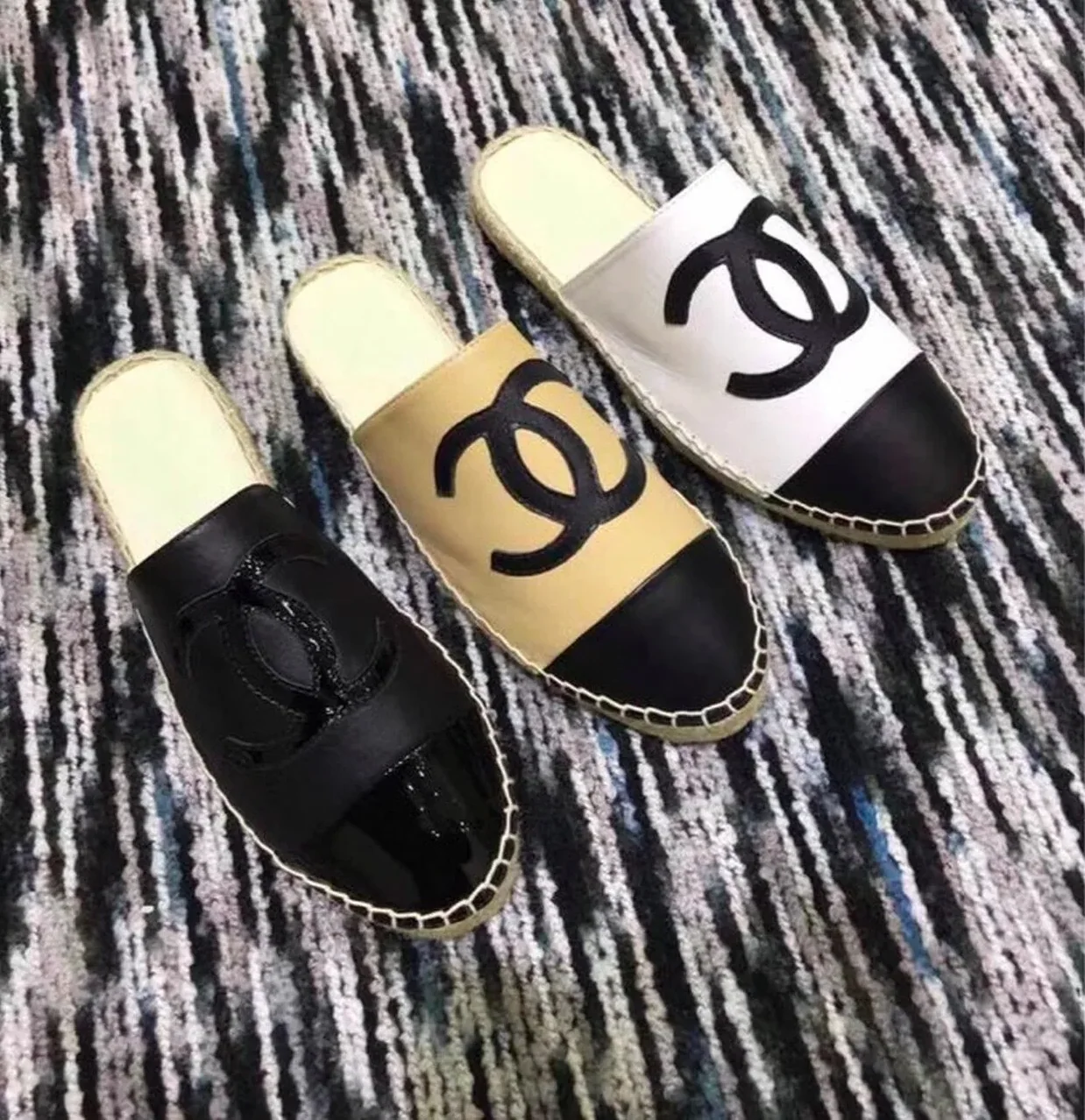 Chanel Mule Espadrille Slides White/Black , Shoes Chanel Mule Espadrille Slides White/Black , Shoes