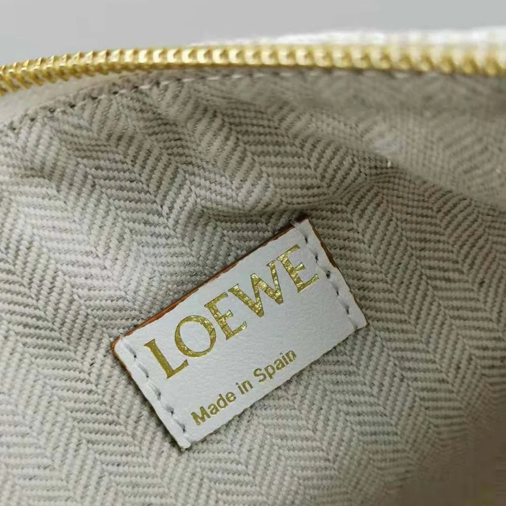 Loewe Oblong Anagram Pouch in Jacquard and Calfskin for Women in White Loewe Oblong Anagram Pouch in Jacquard and Calfskin for Women in White