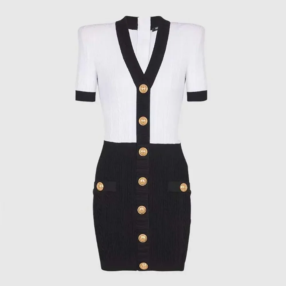 Balmain Two-Tone Cable for Women in Knit Bodycon Dress Balmain Two-Tone Cable for Women in Knit Bodycon Dress
