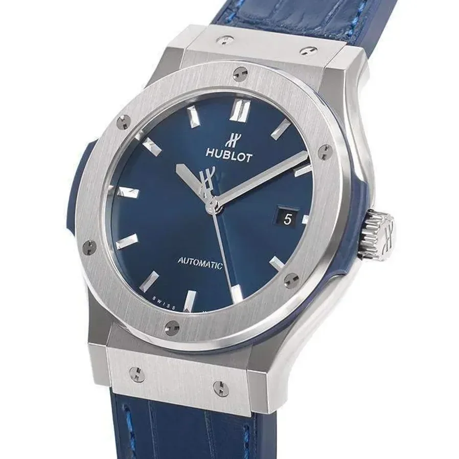 Hublot Classic Fusion Watch Automatic Silver Toned Blue Sunray Dial