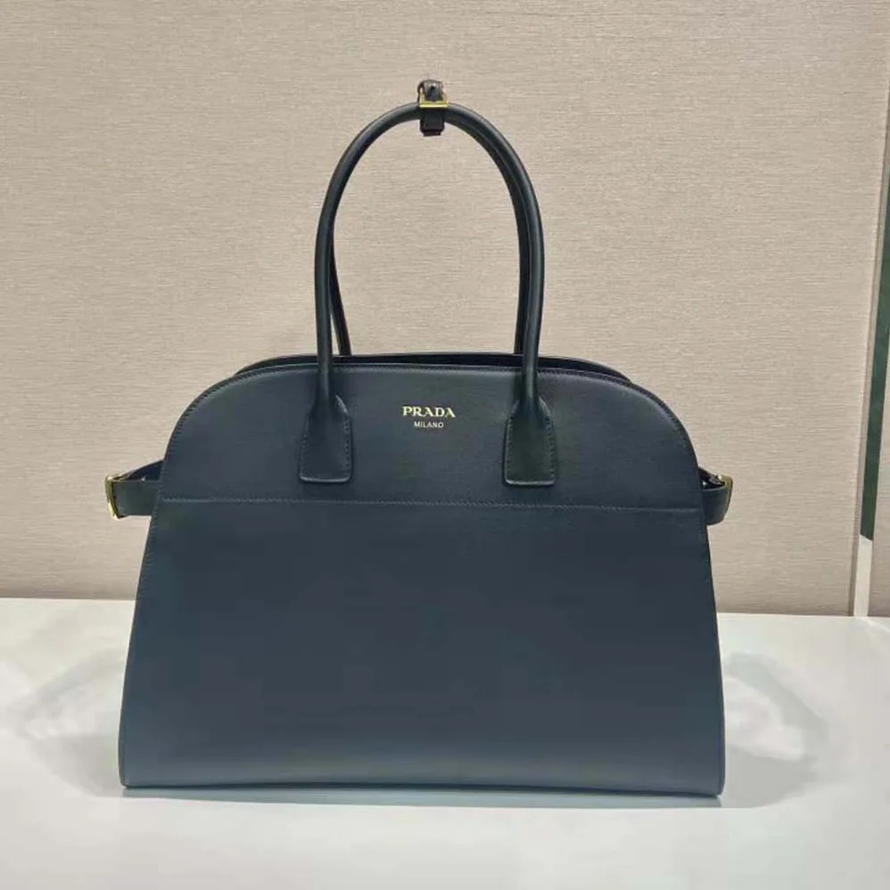 Prada Large Leather Tote Bag with Buckles for Women in Black Prada Large Leather Tote Bag with Buckles for Women in Black