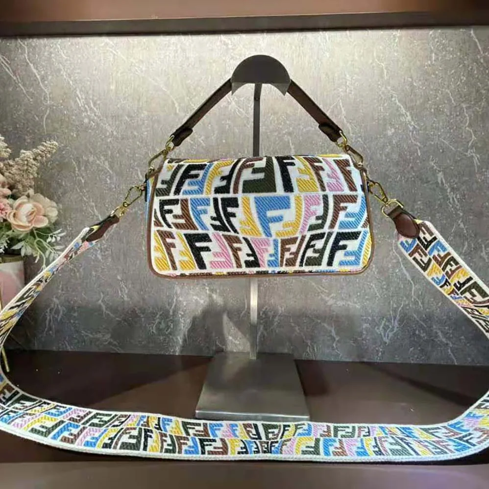 Fendi Baguette Multicolor Embroidered Canvas Bag for Women Fendi Baguette Multicolor Embroidered Canvas Bag for Women