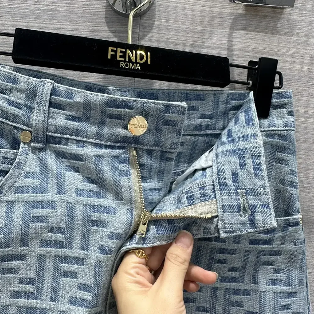 Fendi Jeans Skirt Light Blue FF Denim Skirt for Women