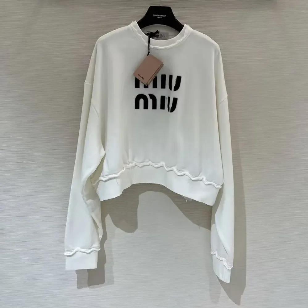 Miu Miu Logo-Embroidered Cotton Sweatshirt for Women in White Miu Miu Logo-Embroidered Cotton Sweatshirt for Women in White