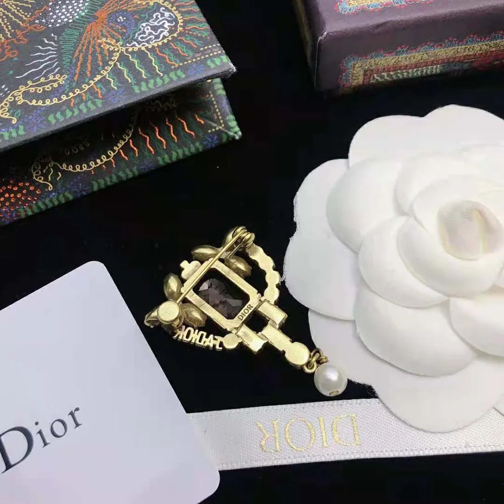 Dior J adior Brooch Antique Gold-Finish Metal and a White Resin Pearl for Women
