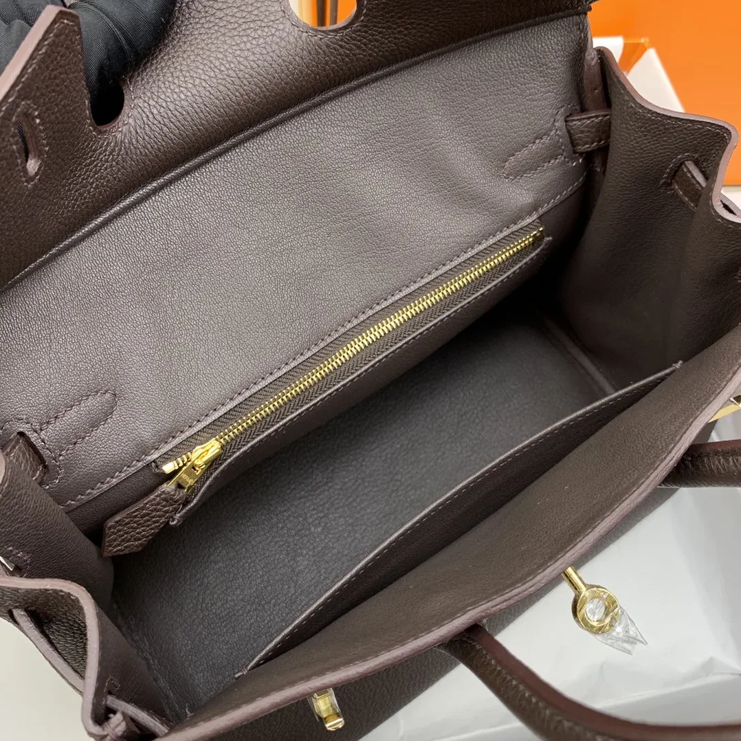 Hermes Birkin Top Handle Bag / Nata Swift Dark Brown Gold Hardware