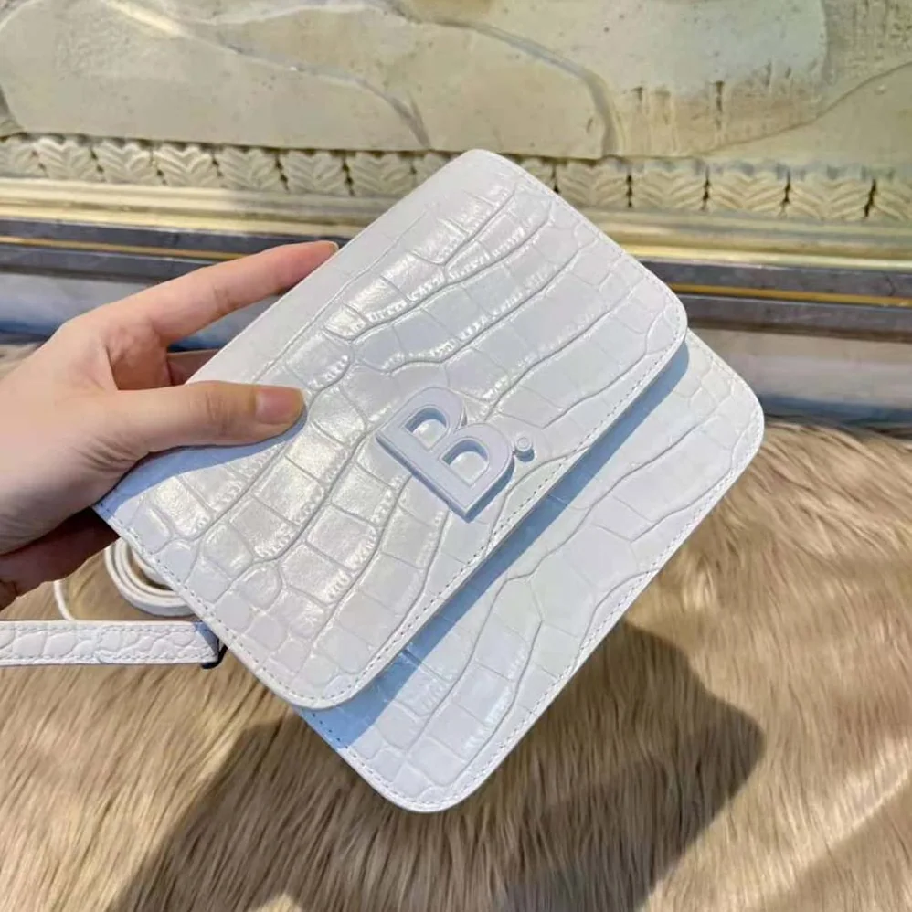 Balenciaga B. Small Bag in White Shiny Crocodile Embossed Calfskin for Women Balenciaga B. Small Bag in White Shiny Crocodile Embossed Calfskin for Women