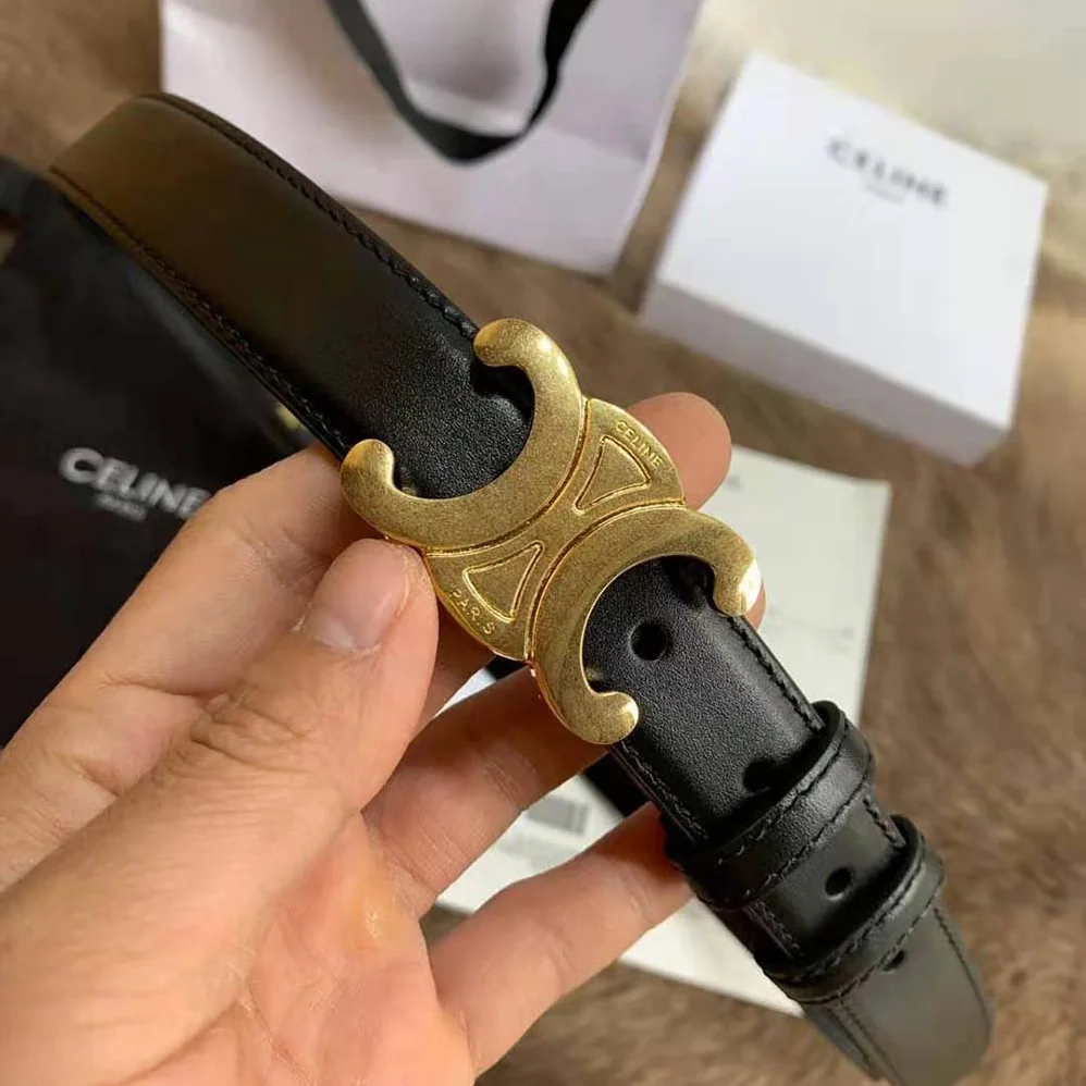 Celine Triomphe Belt in Smooth Calfskin for Women in Black