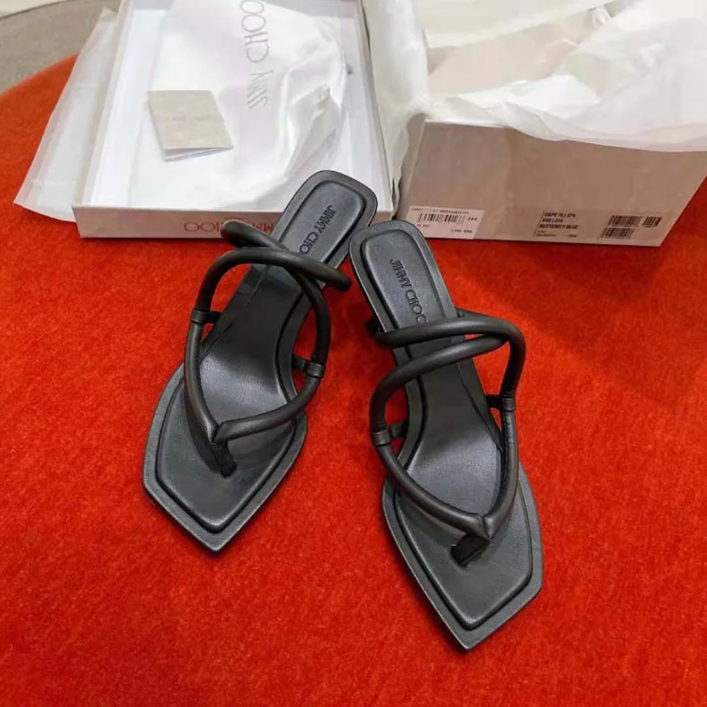 Jimmy Choo Cape 70 Black Nappa Leather Thong Mules for Women Jimmy Choo Cape 70 Black Nappa Leather Thong Mules for Women