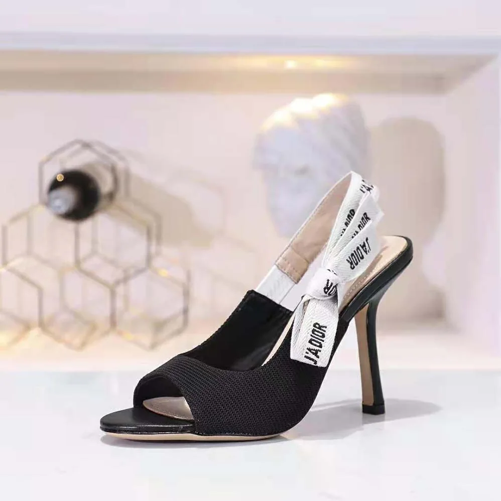 Dior J'adior Heeled Sandal Black Technical Fabric in 8.5cm Heel for Women