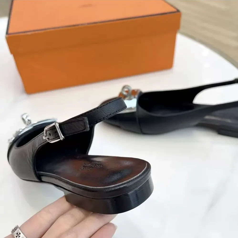 Hermes Gold Innocente Slingback with Kelly Buckle for Women in Black Hermes Gold Innocente Slingback with Kelly Buckle for Women in Black