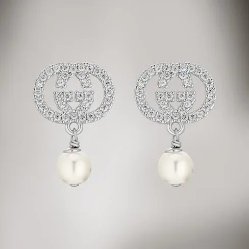 Gucci Crystal And Pearl Earrings Palladium Hardware A0009F J9740 8524 Gucci Crystal And Pearl Earrings Palladium Hardware A0009F J9740 8524