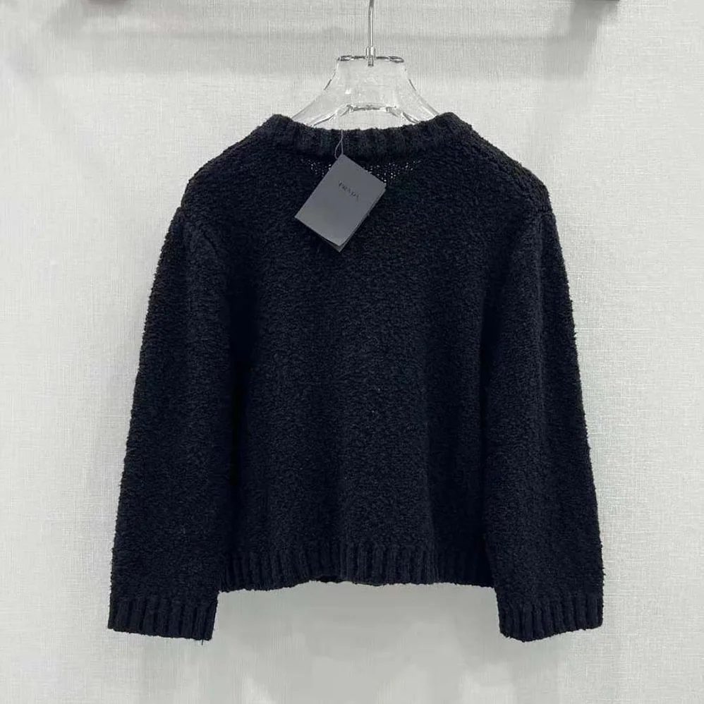 Prada Bouclé Mohair Cardigan for Women in Black Prada Bouclé Mohair Cardigan for Women in Black