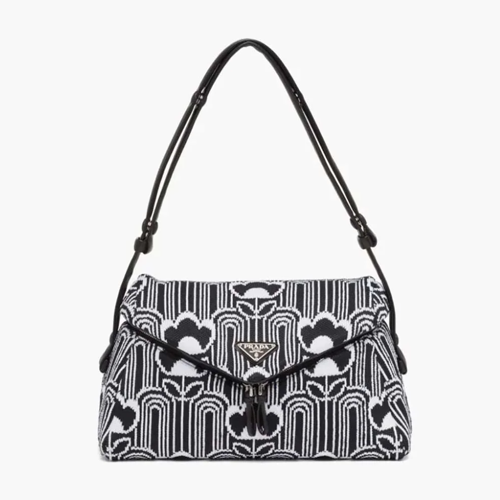 Prada Jacquard Knit and Leather Prada Signaux Bag for Women in Black
