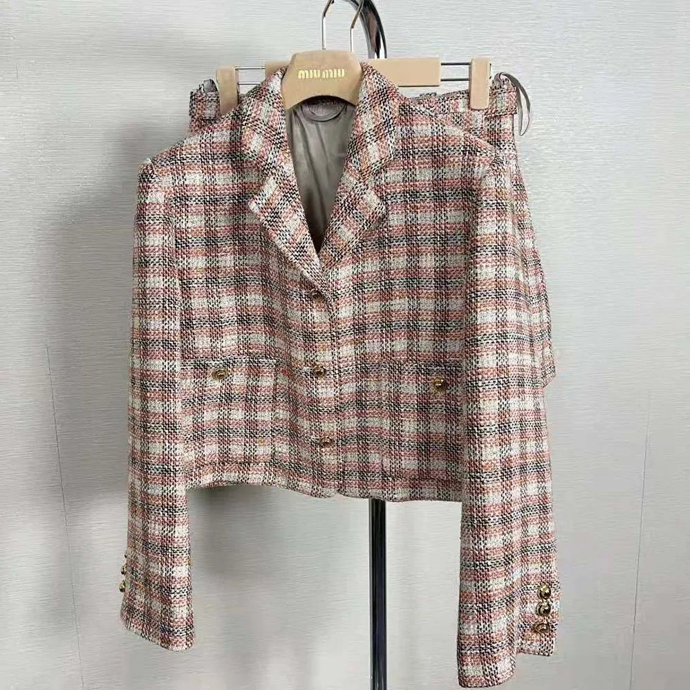 Miu Miu Single-breasted Check Jacket With Embroidered Miu Miu Logo for Women