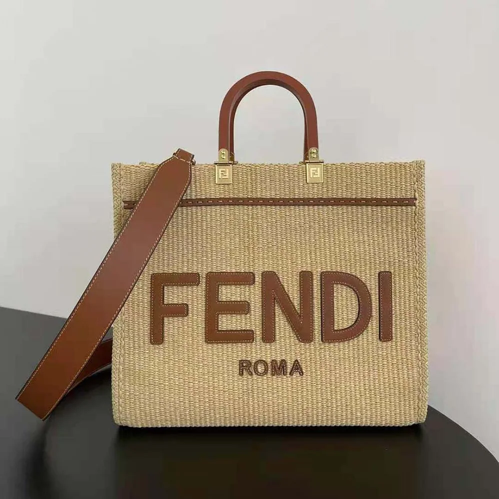 Fendi Fendi Sunshine Medium Shopper in Natural Straw for Women Fendi Fendi Sunshine Medium Shopper in Natural Straw for Women