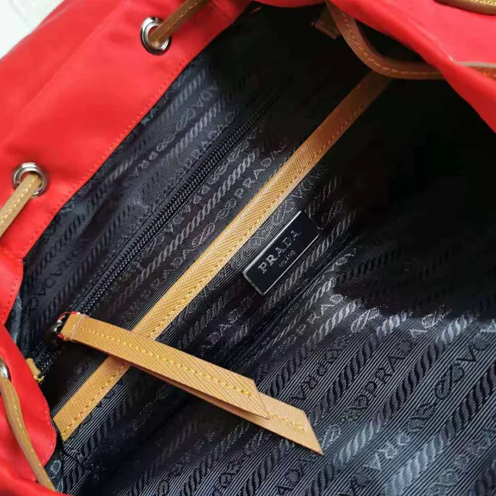 Prada Nylon and Saffiano Leather Backpack for Women in Red