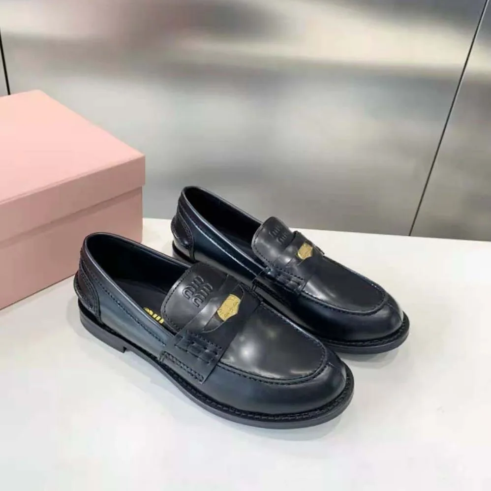 Miu Miu Brushed Leather Loafers for Women in Black Miu Miu Brushed Leather Loafers for Women in Black