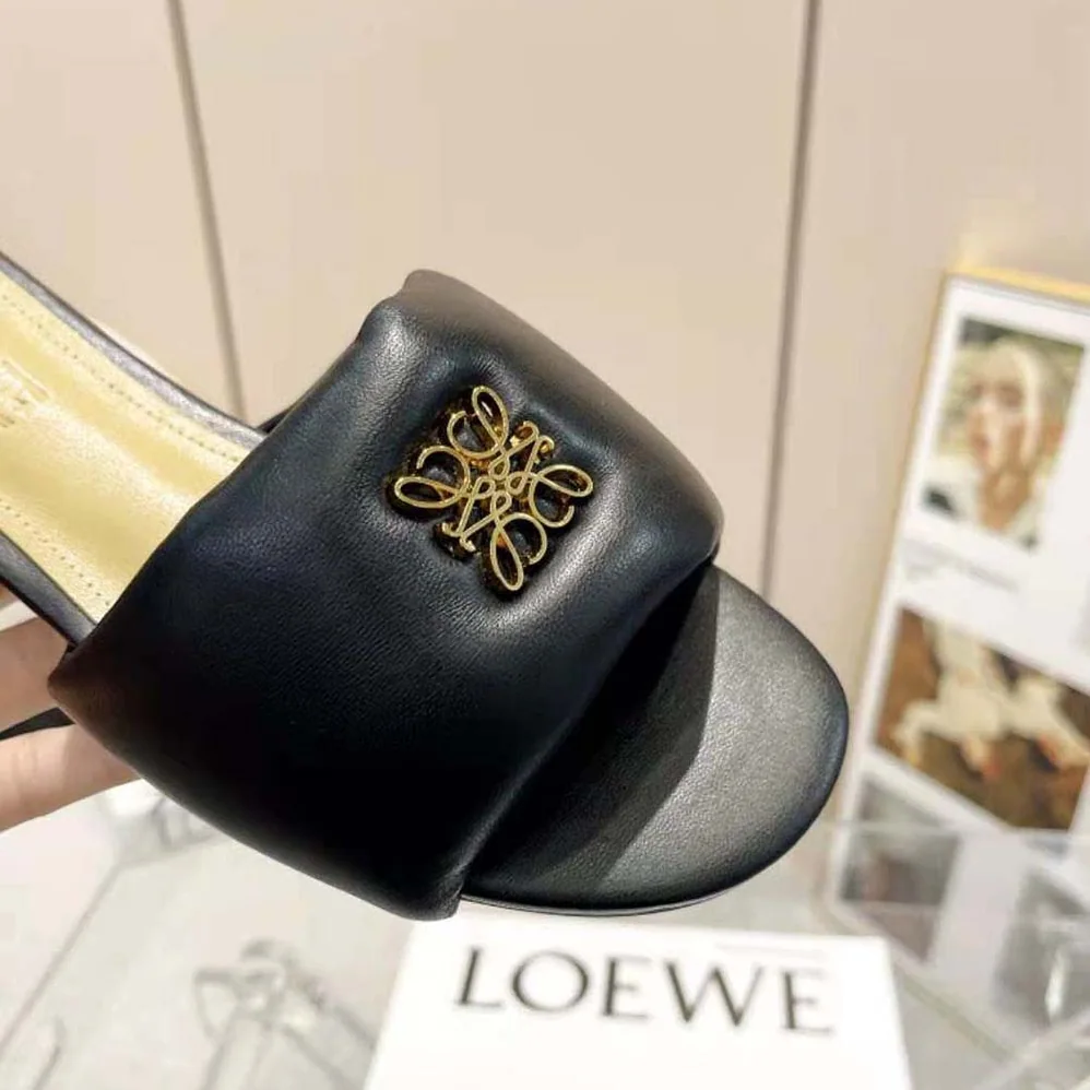 Loewe Anagram Padded Slide in Lambskin for Women in Black