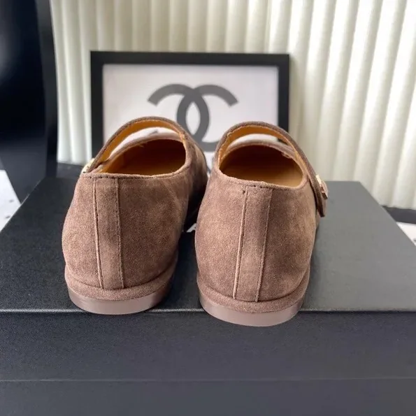 Chanel Mary Jane Flats Brown Suede