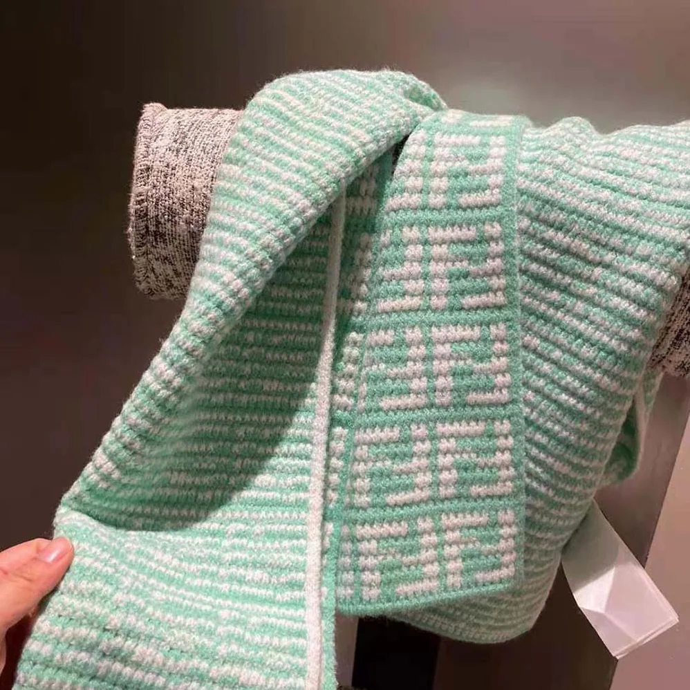 Fendi FF Scarf Mint Green Cashmere Scarf for Women