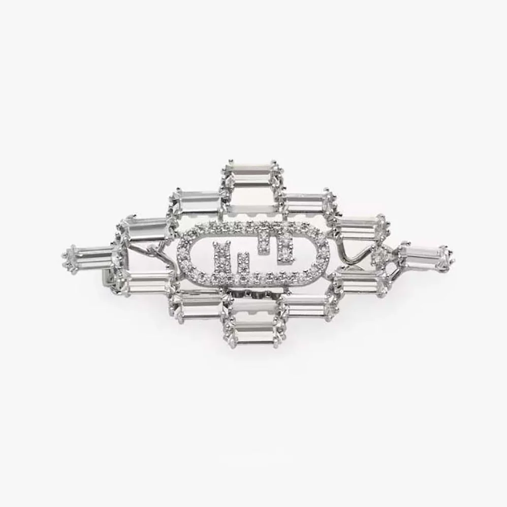Fendi O'Lock Brooch Silver Coloured for Women