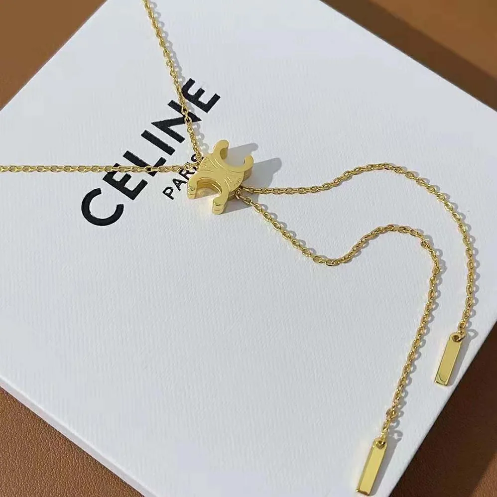 Celine Triomphe Sliding Necklace in Brass with Gold Finish for Women Celine Triomphe Sliding Necklace in Brass with Gold Finish for Women