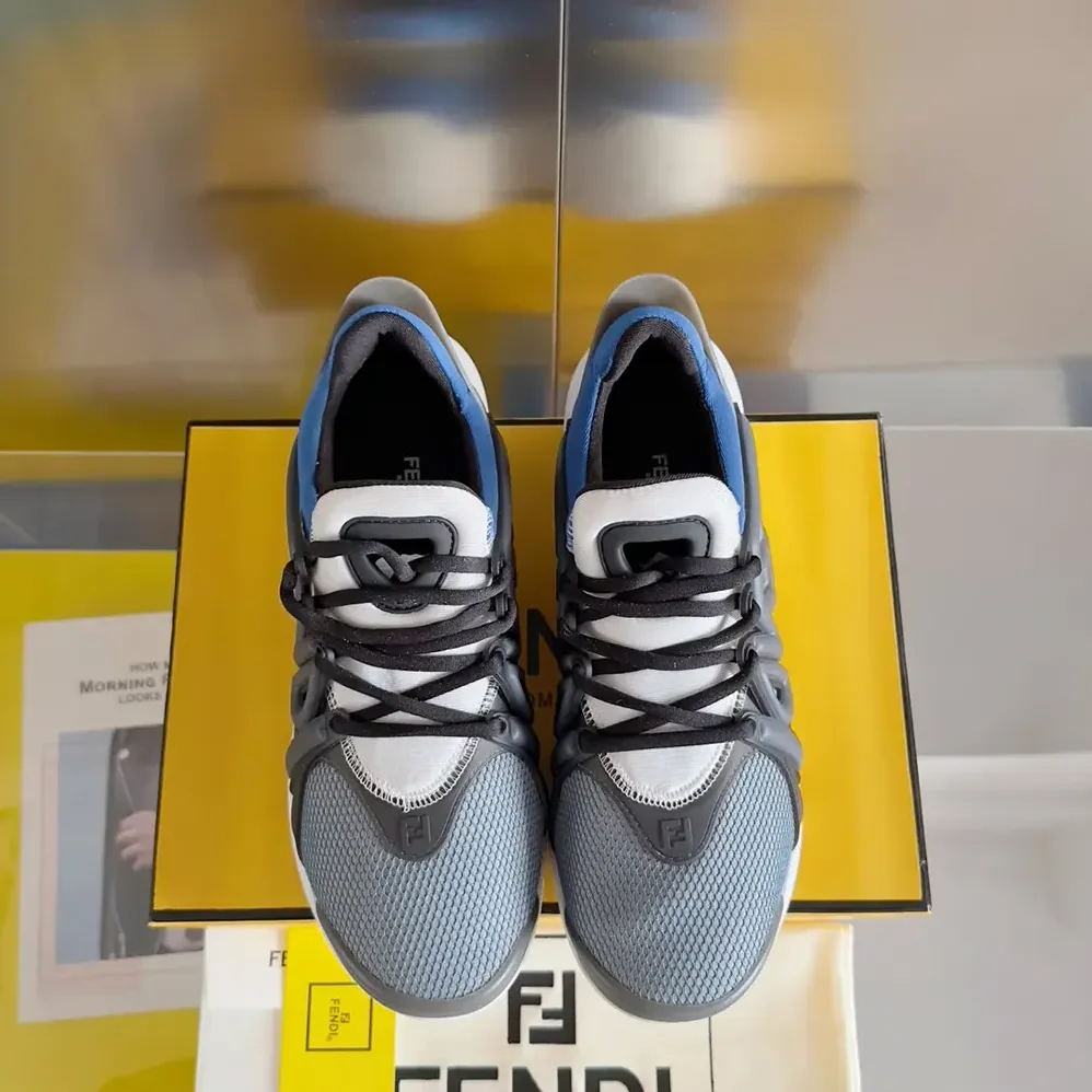 Fendi Tag Sneakers Blue Technical Mesh Running Sneakers for Men Fendi Tag Sneakers Blue Technical Mesh Running Sneakers for Men