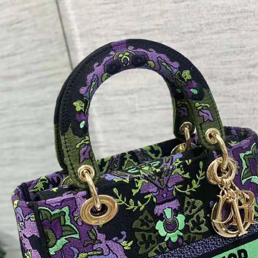 Dior Medium Lady D-lite Bag Multicolor Dior Indian Purple Embroidery for Women Dior Medium Lady D-lite Bag Multicolor Dior Indian Purple Embroidery for Women