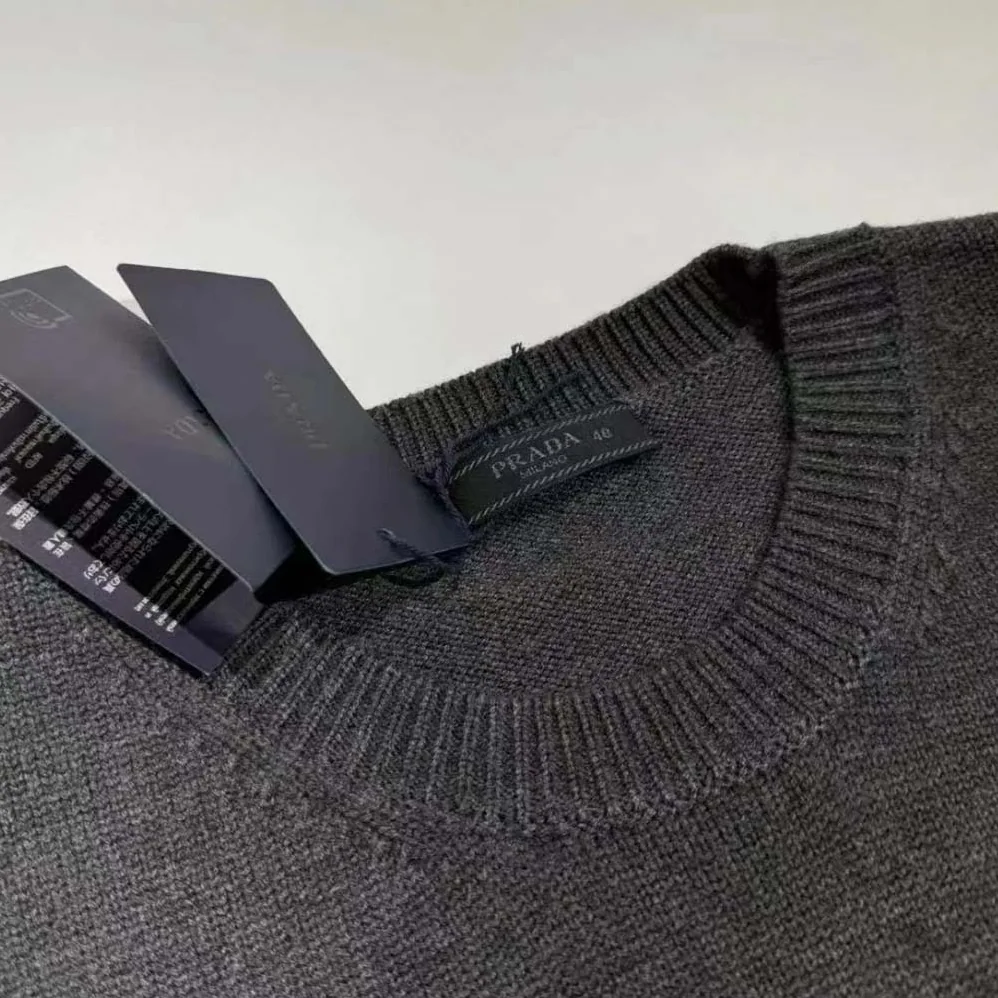 Prada Cashmere Sweater with Embroidered Logo for Women in Gray