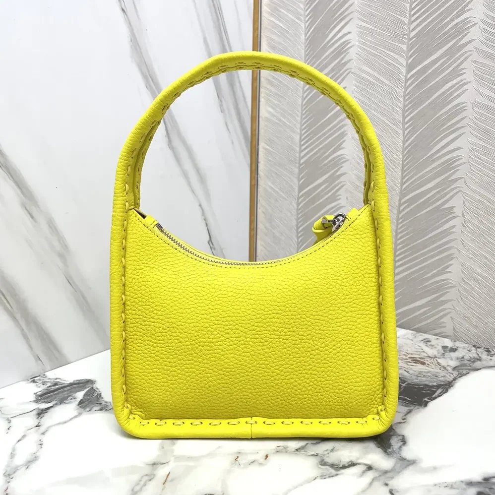 Fendi Mini Fendessence Small Acid Yellow Selleria Bag with 264 Hand for Women in sewn Topstitches