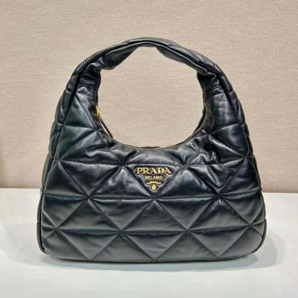 Prada Large Topstitched Nappa-Leather Bag for Women in Black